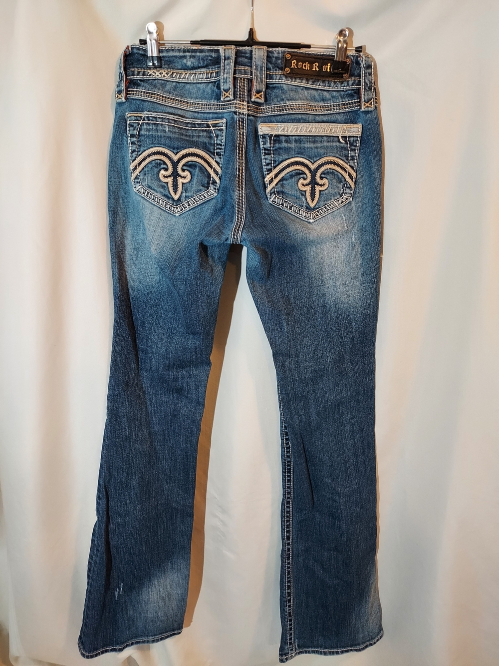Rock Revival Alanis Bootcut Jeans Size 27 Blue Distressed Y2K Embellished